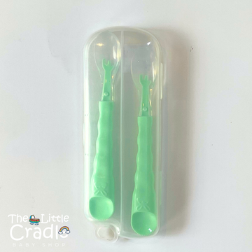 Silicone Feeding Spoon Set with Case (Green)