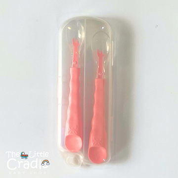 Silicone Feeding Spoon Set with Case (Pink)