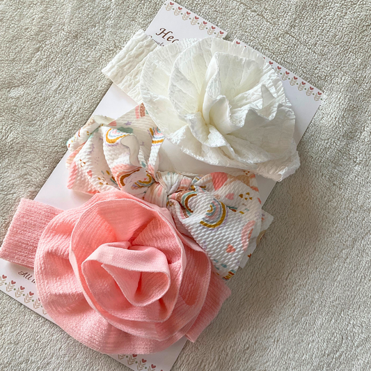 Baby Rose & Bow Headbands - RB-03 Pack of 3