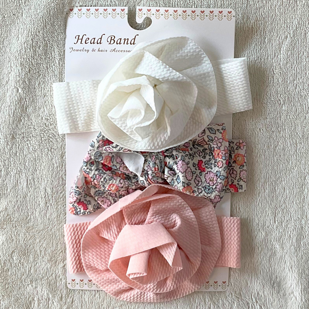 Baby Rose & Bow Headbands - RB-01 Pack of 3