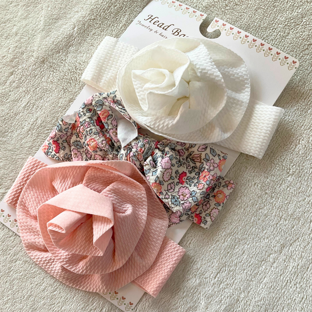 Baby Rose & Bow Headbands - RB-01 Pack of 3