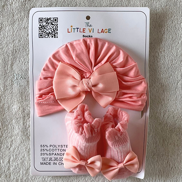 Turban Cap & Socks Set - Peach