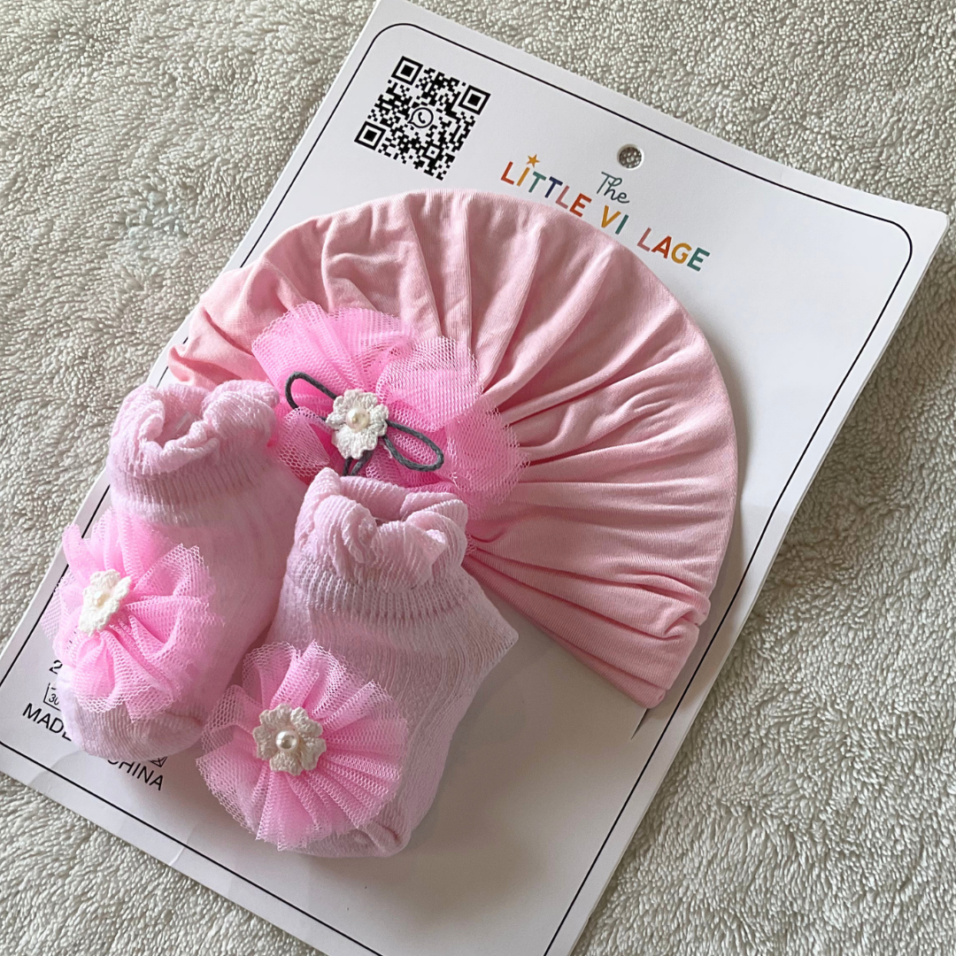 Turban Cap & Socks Set - Pink