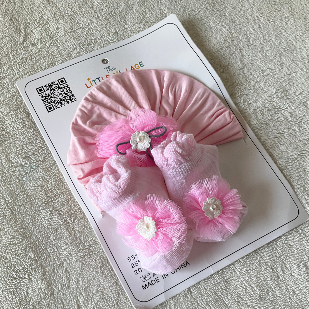 Turban Cap & Socks Set - Pink