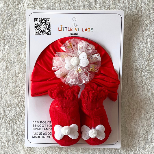 Turban Cap & Socks Set - Red