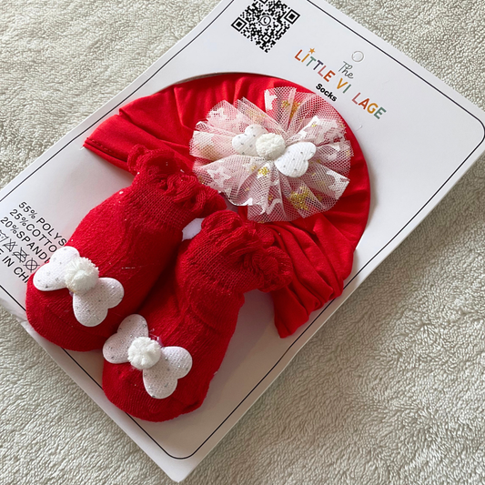 Turban Cap & Socks Set - Red