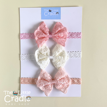 Baby Fancy Bow Lace Headbands - BL-01 Pack of 3