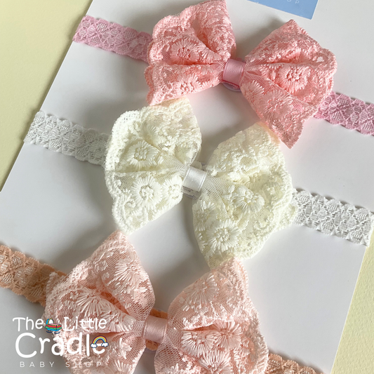Baby Fancy Bow Lace Headbands - BL-01 Pack of 3