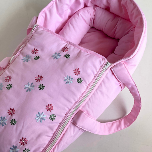 Carry Bag -Pink Embroidered Flowers (0-3months)