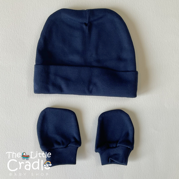Head Cap & Mittens Set - Navy
