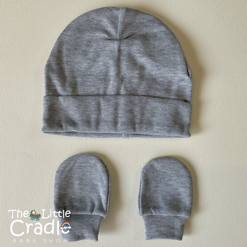 Head Cap & Mittens Set - Grey