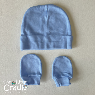 Head Cap & Mittens Set - Blue