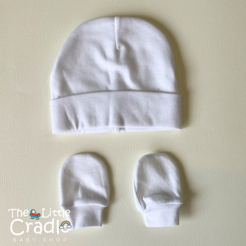 Head Cap & Mittens Set - White