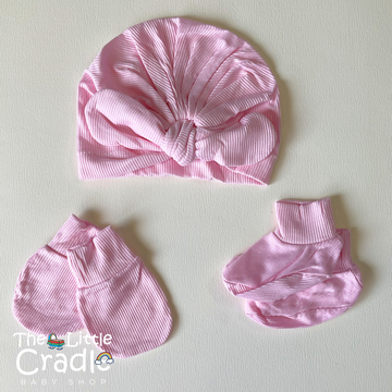 Bow Cap Beanie Set - Pink